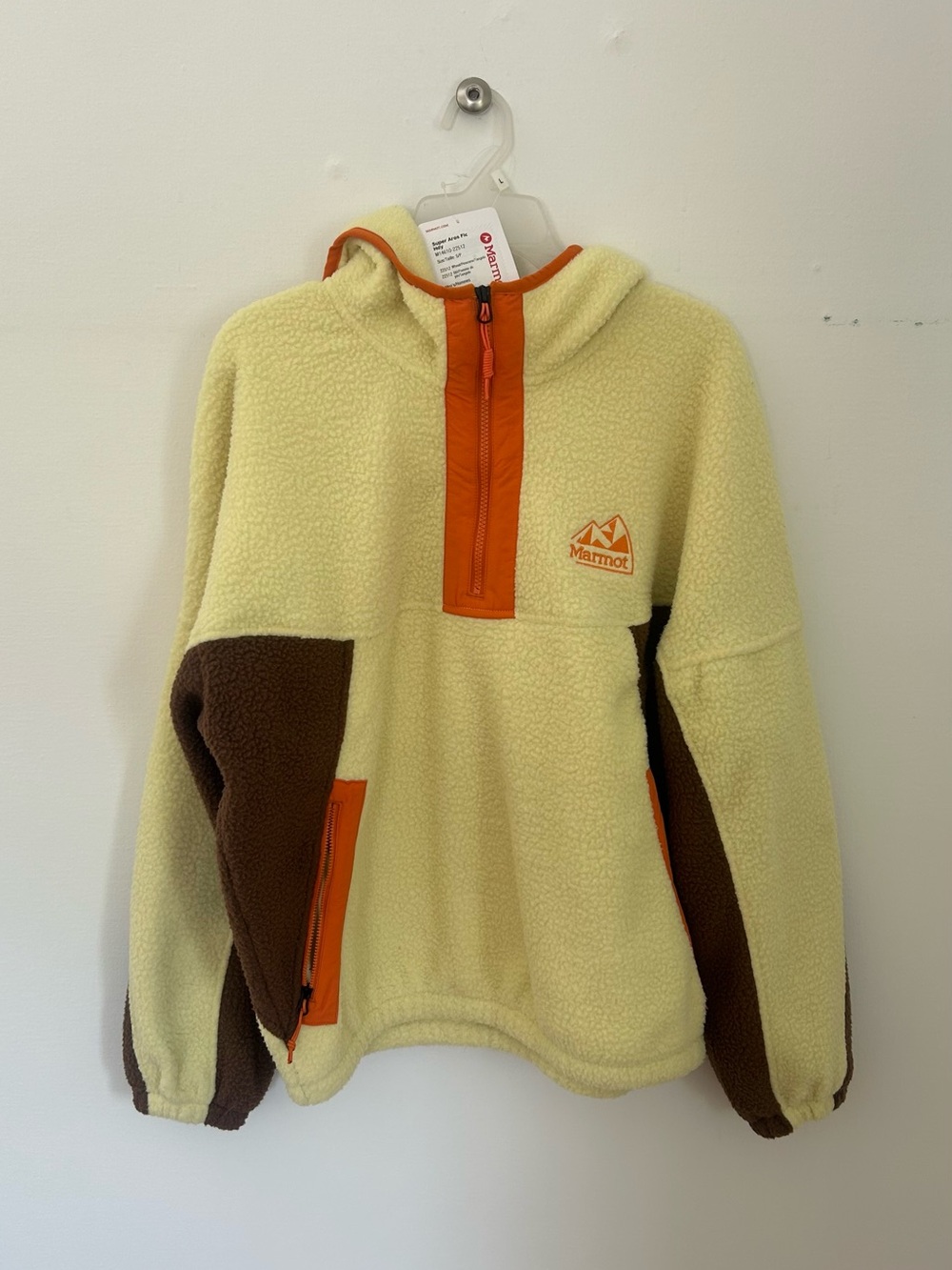 Marmot men’s Cream, Brown & Orange Sherpa Half-Zip Hoodie